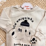 Inverno 2025 - Conj. Casaco "Olá Amiguinho" e Calça Moletinho - Areia e Preto