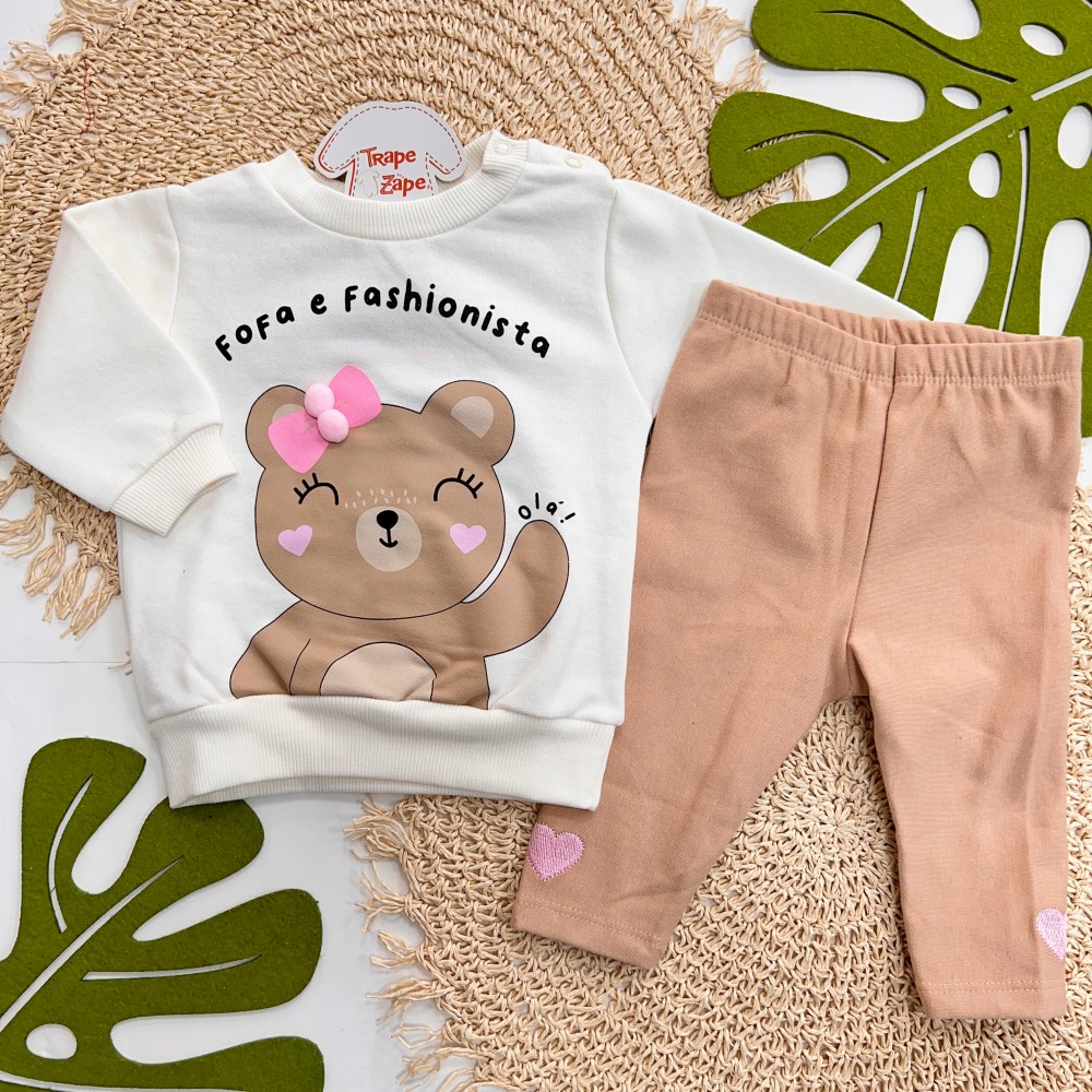 Inverno 2025 - Conj. Casaco "Fofa e Fashionista" e Legging - Off White e Areia