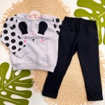 Inverno 2025 - Conj. Casaco Coelha e Calça Legging - Mescla e Preto