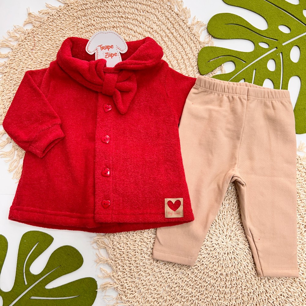 Inverno 2025 - Conj. Casaco Boucle Laço e Calça Legging - Vermelho