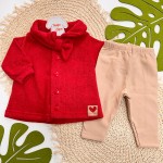 Inverno 2025 - Conj. Casaco Boucle Laço e Calça Legging - Vermelho