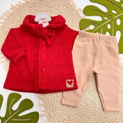  Inverno 2025 - Conj. Casaco Boucle Laço e Calça Legging - Vermelho