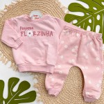 Inverno 2025 - Conj. Casaco Pequena Florzinha e Calça de Moletom - Rose