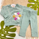 Inverno 2025 - Conj. Casaco Florzinha com Bolinhas e Legging - Verde