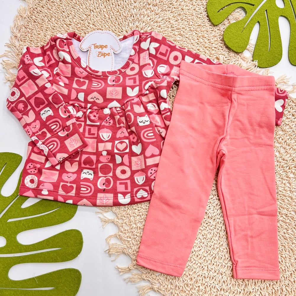 Inverno 2025 - Conj. Batinha Manga Longa Gatinhas e Legging - Bordô