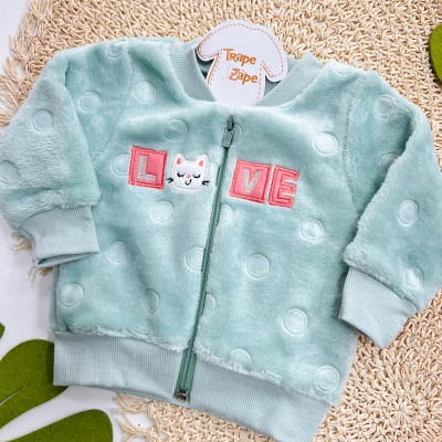 Inverno 2025 - Conj. Jaqueta em Plush Love Gatinhas e Legging - Verde e Goiaba
