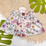 Inverno 2025 - Conj. Blusa Gola Alta e Short Saia com Flores - Uva e Areia