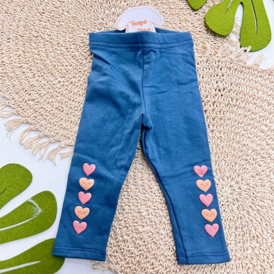 Inverno 2025 - Conj. Jaqueta com Capuz Gatinhas e Legging Corações - Areia e Azul Petróleo 