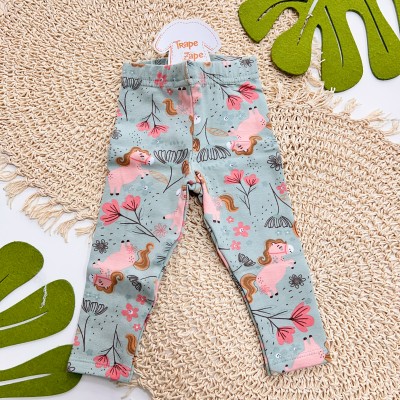Inverno 2025 - Conj. Casaco Pônei e Legging Floral - Goiaba e Verde 