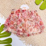 Inverno 2025 - Conj. Casaco Flor e Short Saia em Tule Floral - Goiaba