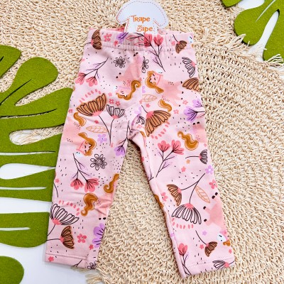 Inverno 2025 - Conj. Casaco Pônei e Legging Floral - Mostarda e Rosa