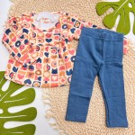 Inverno 2025 - Conj. Batinha Manga Longa Gatinhas e Legging - Areia e Azul Petróleo 