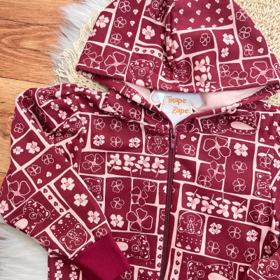  Inverno 2025 - Conj. Jaqueta e Calça em Moletom Flores com Tigresas - Bordo