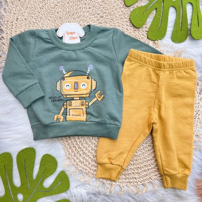  Inverno 2025 - Conj. Casaco Robozinho e Calça em Moletom - Verde