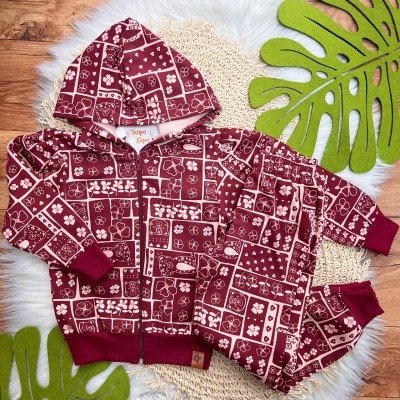  Inverno 2025 - Conj. Jaqueta e Calça em Moletom Flores com Tigresas - Bordo
