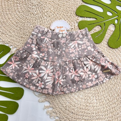 Inverno 2025 - Conj. Blusão Flower Time e Short-Saia Floral - Areia