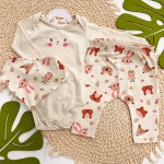 Inverno 2025 - Conj. Body Manga Longa, Babador Bandana e Calça Floresta Baby - Creme