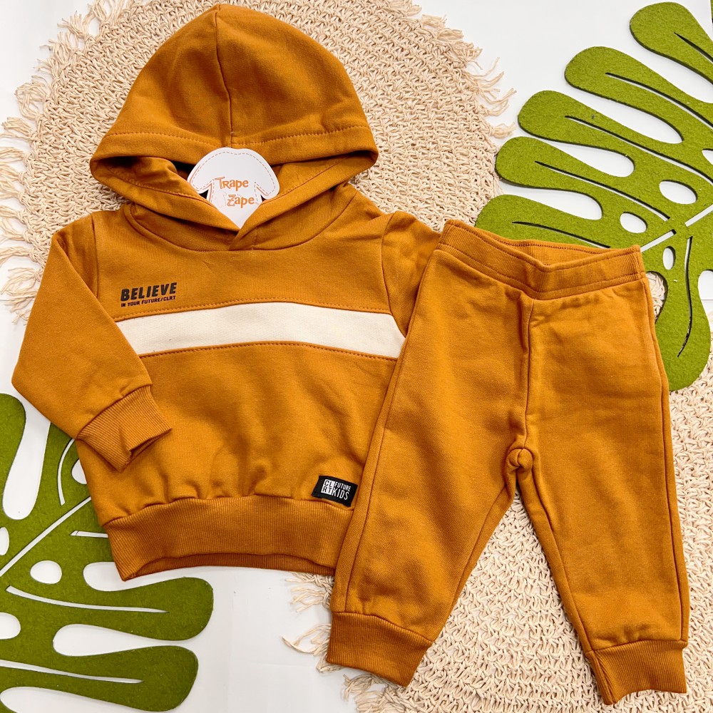 Inverno 2025 - Conj. Casaco com Capuz Believe e Calça - Ferrugem