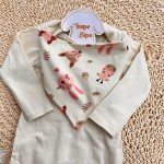 Inverno 2025 - Conj. Body Manga Longa, Babador Bandana e Calça Floresta Baby - Creme