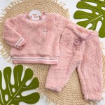 Inverno 2024 - Conj. Casaco e Calça de Pelinho com Brilhos - Rosa