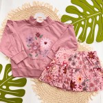 Inverno 2025 - Conj. Blusa Gola Alta e Short Saia com Flores - Rose