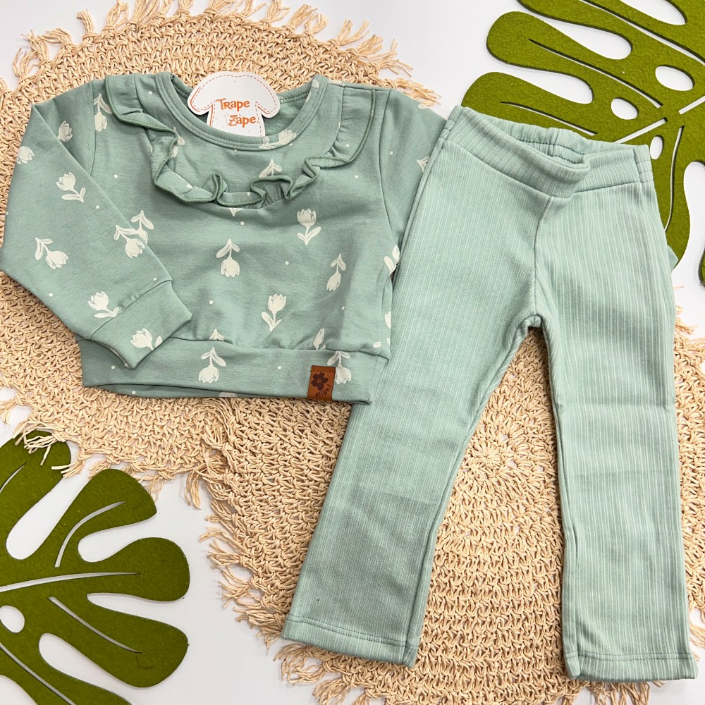 Inverno 2025 - Conj. Casaco Floral e Legging Canelada - Verde