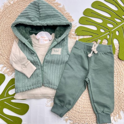 Inverno 2025 - Conj. Colete Be Happy, Blusa e Calça em Moletom - Verde