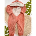 Inverno 2024 - Macacão Pijama de Pelinho com Capuz Ursa - Rose e Areia