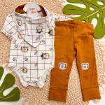 Inverno 2025 - Conj. Body Manga Longa, Babador Bandana e Calça Safari Baby - Creme