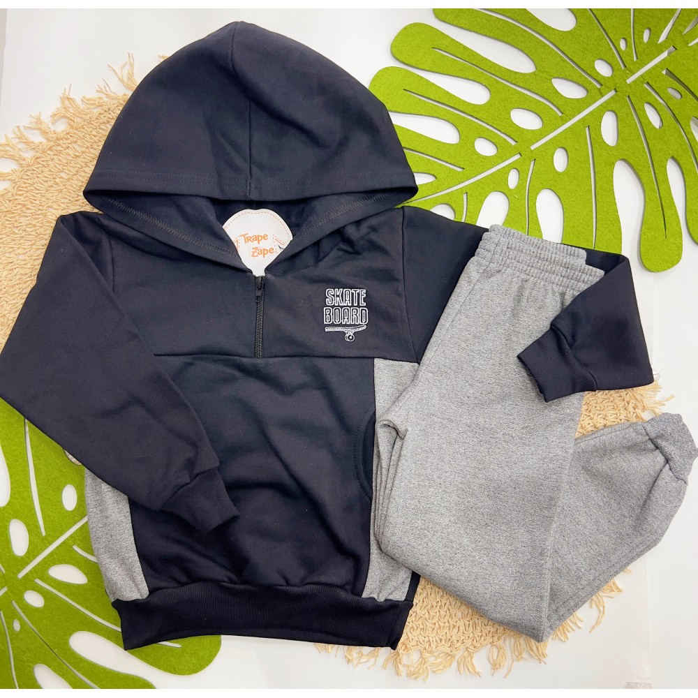Inverno 2025 - Jaqueta com Capuz SkateBoard e Calça - Preto