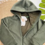 Inverno 2025 - Jaqueta em Plush Canelado com Capuz Irmão Maior - Verde