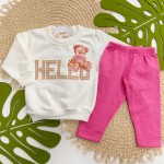 Inverno 2025 - Conj. Blusa "Hello" e Calça Legging - Off White e Pink 