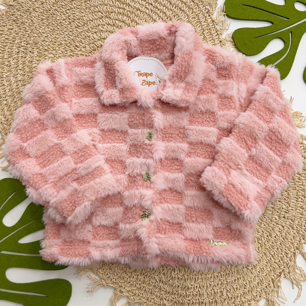 Inverno 2025 - Casaco em Pelinho com Botões Dourados - Rosa
