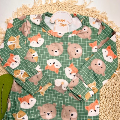  Inverno 2025 - Pijama Xadrez Animais - Verde