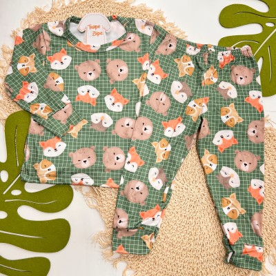  Inverno 2025 - Pijama Xadrez Animais - Verde