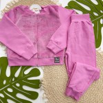 Inverno 2025 - Conj. Jaqueta com Plush e Calça em Moletom - Rosa