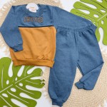 Inverno 2025 - Conj. Blusa em Moletom "Chicago" e Calça em Moletom - Ferrugem e Azul Jeans