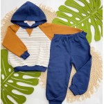 Inverno 2025 - Conj. Blusa Eco com Capuz e Calça em Moletom - Ferrugem e Marinho