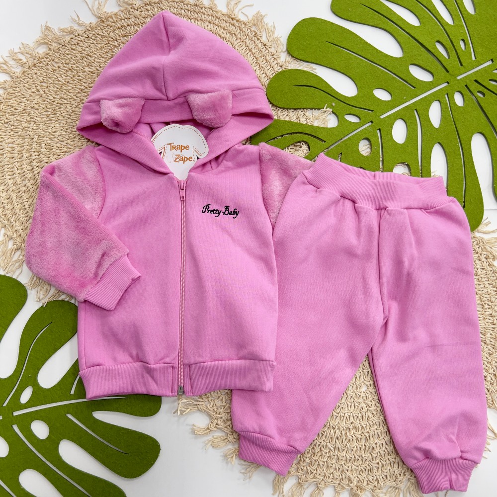 Inverno 2025 - Conj. Jaqueta Pretty Baby e Calça em Moletom - Pink