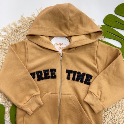 Inverno 2025 - Conj. Jaqueta Free Time e Calça em Moletom - Caramelo e Preto