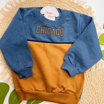 Inverno 2025 - Conj. Blusa em Moletom "Chicago" e Calça em Moletom - Ferrugem e Azul Jeans