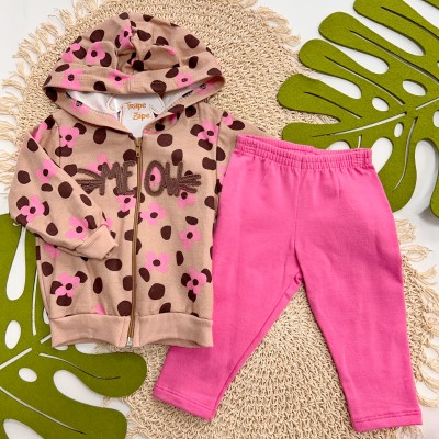 Conj. Jaqueta Meow com Capuz e Calça Legging - Caramelo