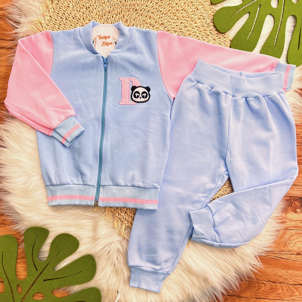  Inverno 2025 - Conj. Jaqueta "D" Pandinha e Calça em Moletom - Azul Bebê 