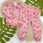 Inverno 2025 - Conj. Jaqueta Bomber Ursinha Floral e Calça em Moletom - Tricot Vermelho