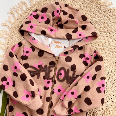 Conj. Jaqueta Meow com Capuz e Calça Legging - Caramelo