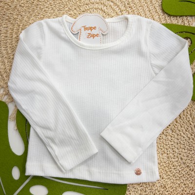 Inverno 2025 - Conj. Blusa Ribana e Calça Flare em Plush Canelado - Off White e Rosa