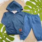 Inverno 2025 - Conj. Blusa em Mouline e Calça em Moletom - Azul Jeans