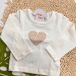 Inverno 2025 - Conj. Blusa Coração Bordado e Short-Saia Trançinhas - Off White e Areia