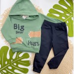 Inverno 2025 - Conj. Blusa com Capuz Big Bear e Calça em Moletom - Verde e Preto
