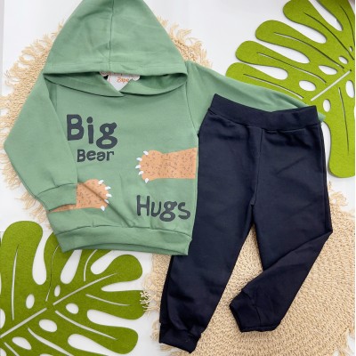 Inverno 2025 - Conj. Blusa com Capuz Big Bear e Calça em Moletom - Verde e Preto